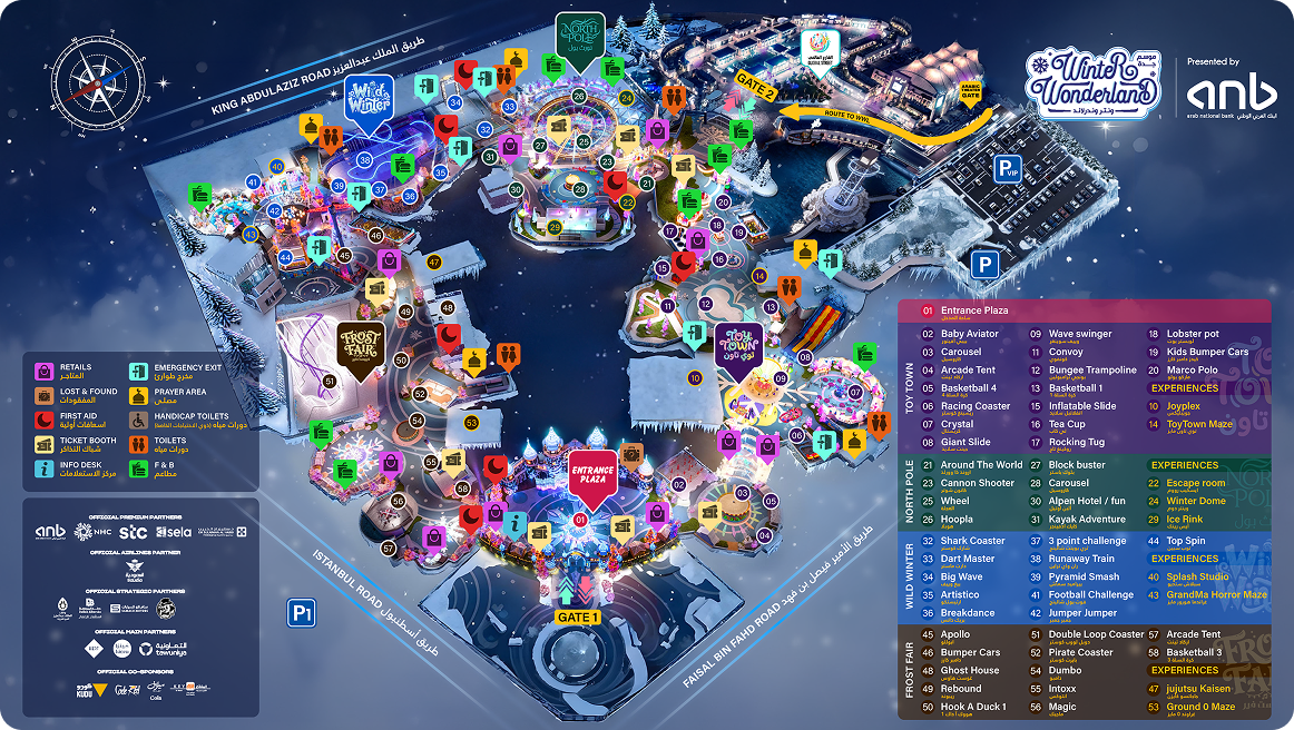 Winter Wonderland Zones & Attractions Map
